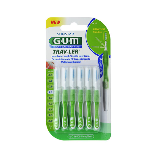 GUM TRAV-LER 1,1mm Tanne gr&uuml;n Interdental+6Kappen