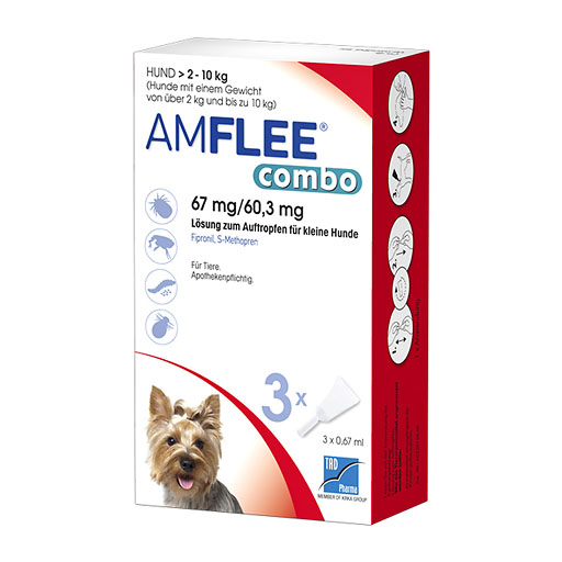 AMFLEE combo geg. Zecken, Fl&ouml;he (+Eier+Larven) f&uuml;r kl. Hunde (5-10 kg)